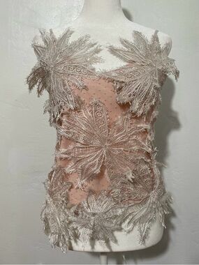 Embroidered Sheer Appliqué Top in Blush Pink Small